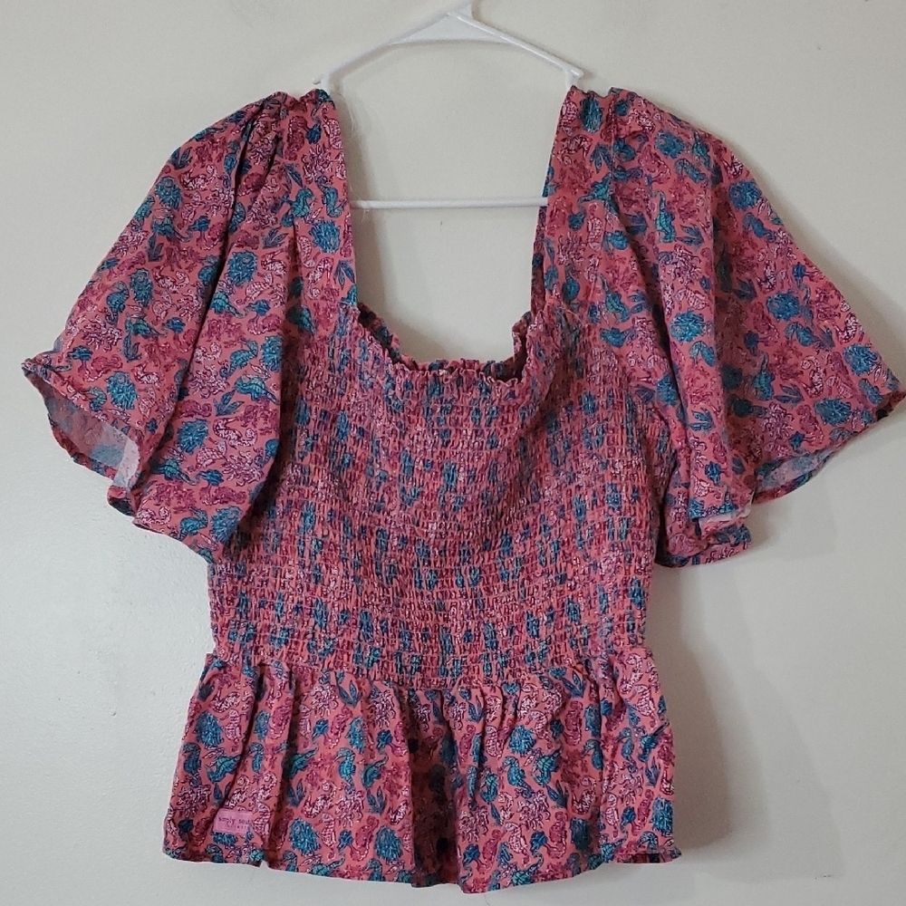 Simply Southern Pink Sea Creatures Square Neck Off Shoulder Top Size Medium